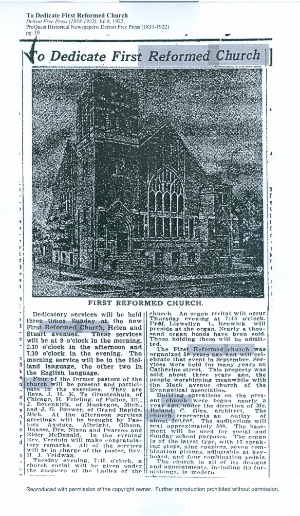 First Reformed Church in Detroit on Helen